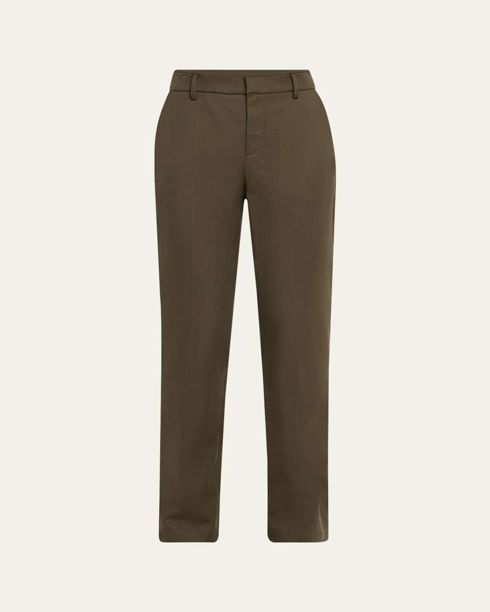 Cotton Stretch Slim-Leg Cigarette Pants With Slits